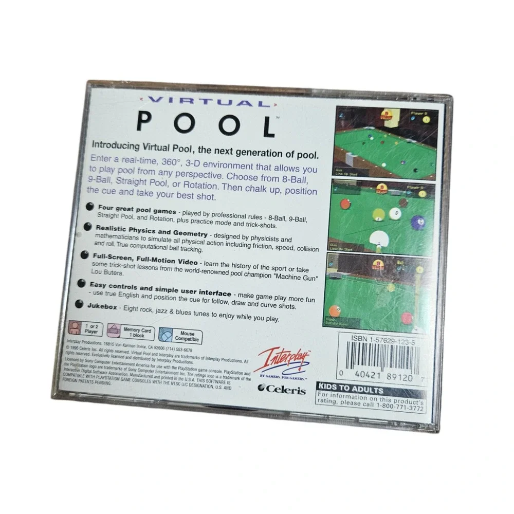 Virtual Pool (Sony PlayStation 1, 1996) PS1 Video Game Disc Sports CIB